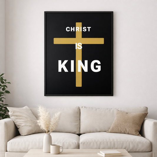 Christ Is King Digital Download – Minimalist Christian Wall Art Print | Modern Gold Cross Bible Artwork