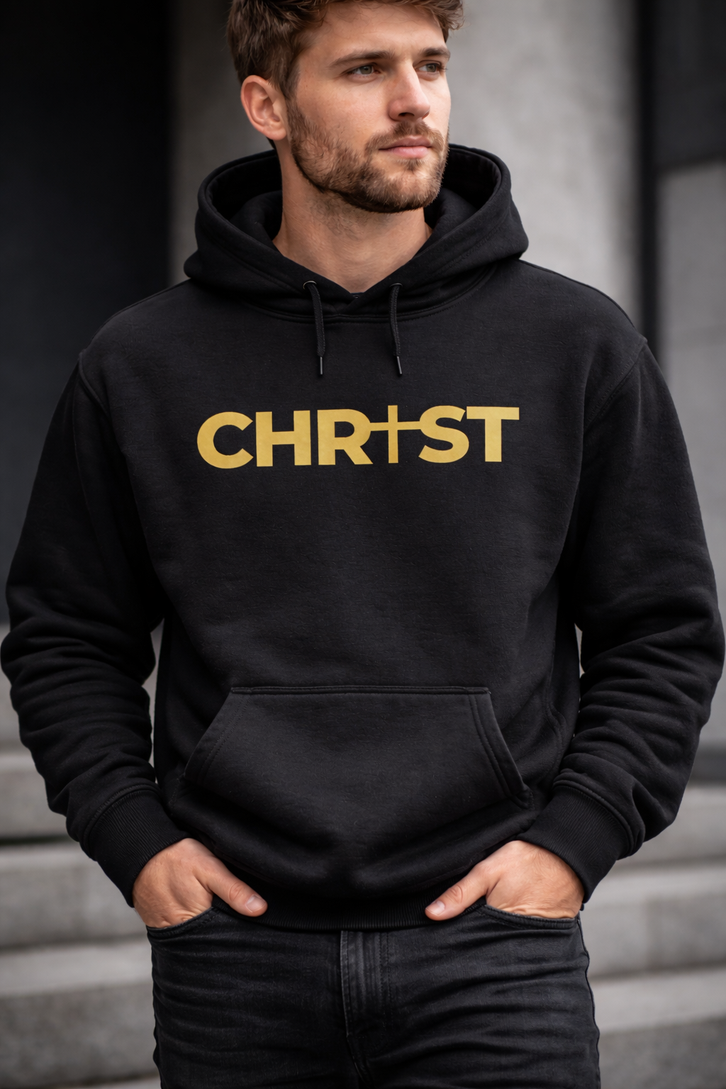 CHRIST Hoodie – Minimal Gold Cross Design