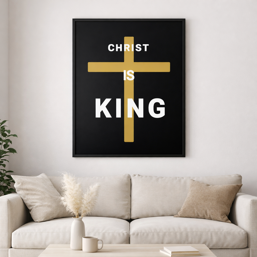 Christ Is King Digital Download – Minimalist Christian Wall Art Print | Modern Gold Cross Bible Artwork
