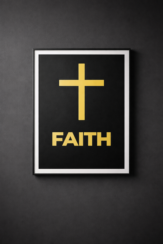 Christian Cross Wall Art – Minimalist Gold Cross Faith Print | Modern Christian Decor