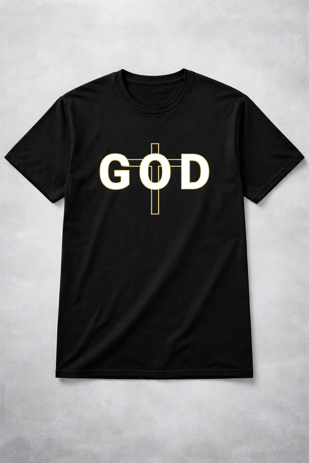 GOD Cross Christian Wall Art Printable – Black and Gold Faith Digital Download (PNG)