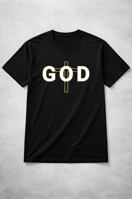 GOD Cross Christian Wall Art Printable – Black and Gold Faith Digital Download (PNG)