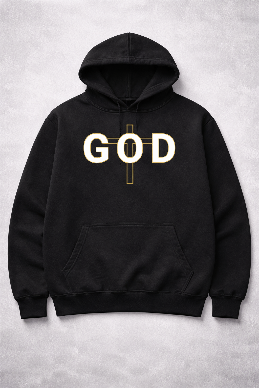 GOD Cross Christian Wall Art Printable – Black and Gold Faith Digital Download (PNG)