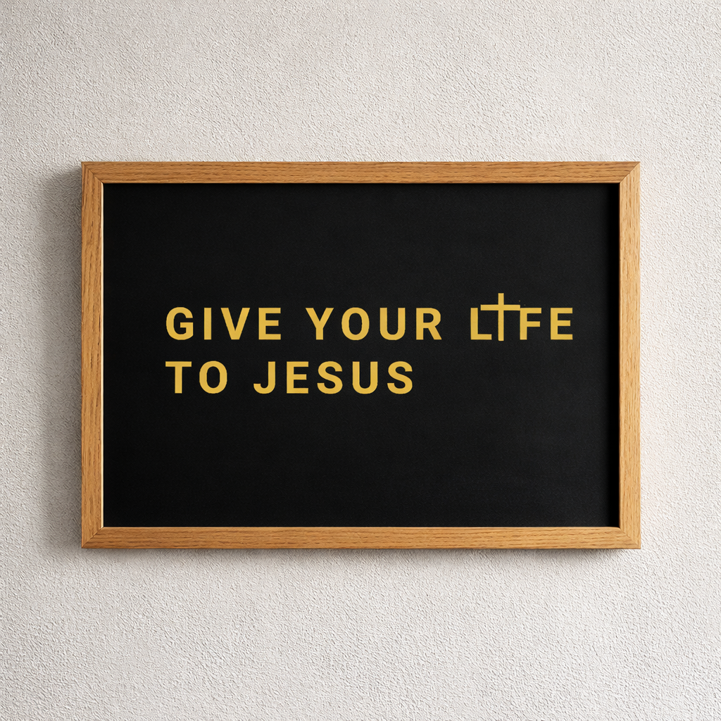 Give Your Life to Jesus – Minimalist Christian Gold Cross Design