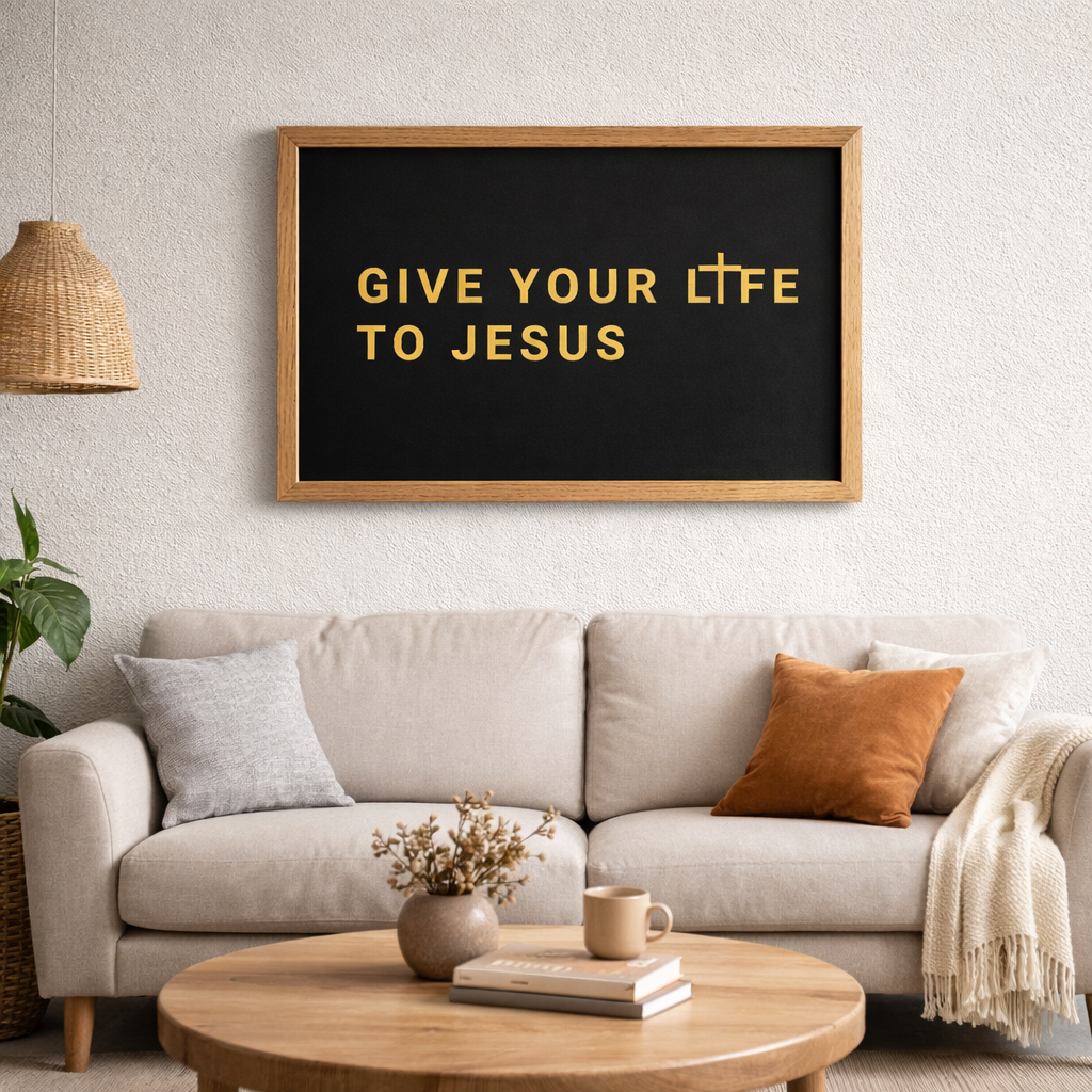 Give Your Life to Jesus – Minimalist Christian Gold Cross Design