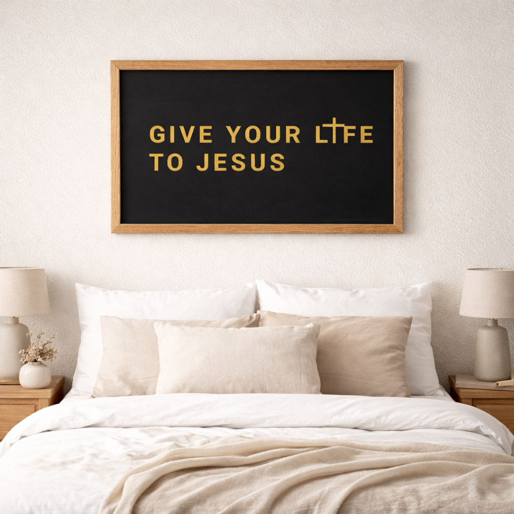 Give Your Life to Jesus – Minimalist Christian Gold Cross Design