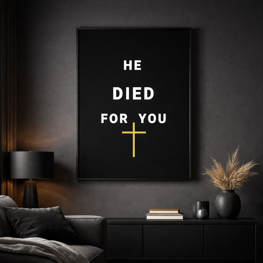 He Died For You Christian Wall Art Printable – Minimalist Cross Faith Digital Download