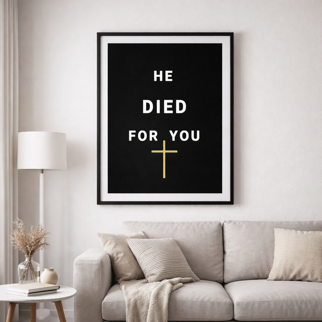 He Died For You Christian Wall Art Printable – Minimalist Cross Faith Digital Download