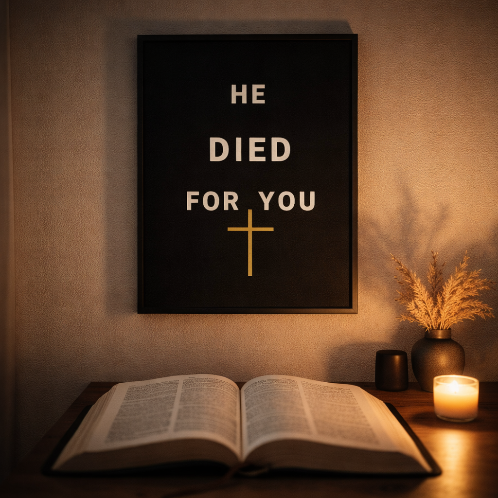 He Died For You Christian Wall Art Printable – Minimalist Cross Faith Digital Download