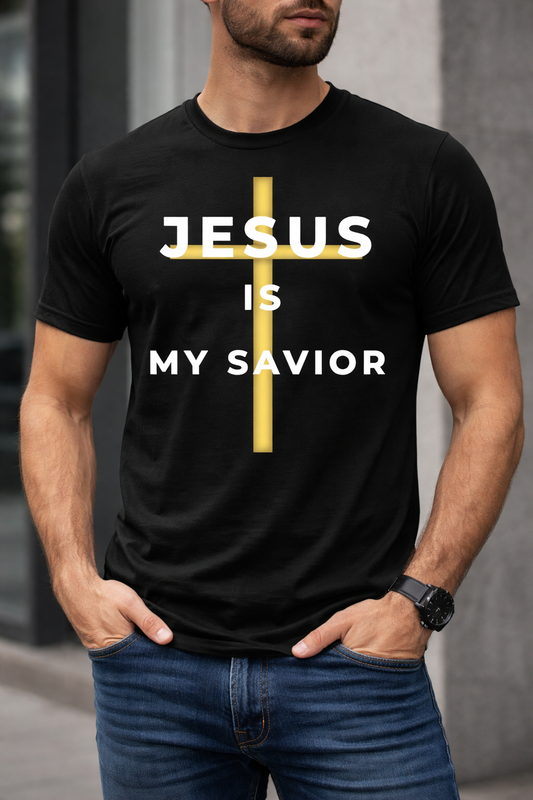 Jesus Is My Savior – Christian Gold Cross Printable Wall Art (Digital Download, Black & Gold Faith Design)